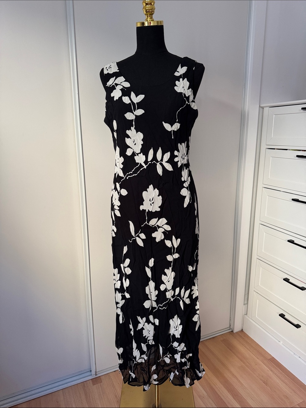 Ronni Nicole Black Maxi Dress with White Floral Print